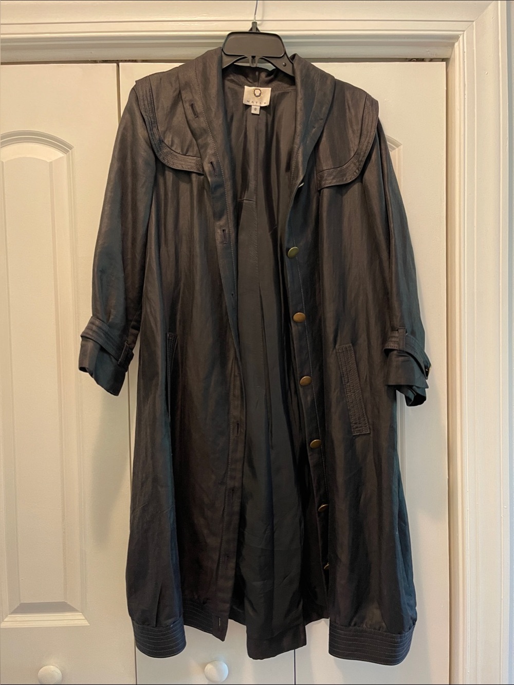 Mayle Long Black Trench Coat with Button Front